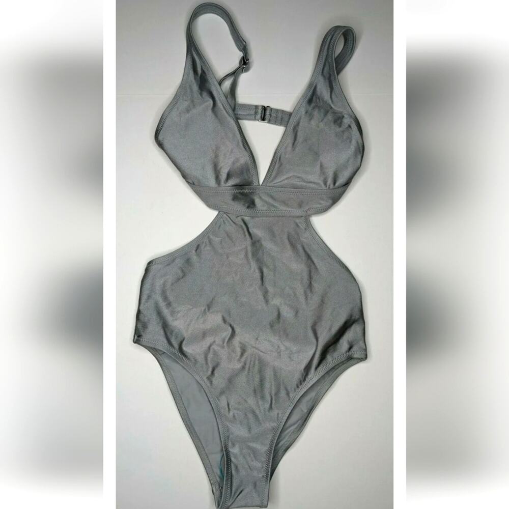 Letarte Solid Monokini One-Piece Swimsuit, Grey, Women's Small